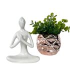 Decoração Sala Enfeite Mulher Meditando + Vaso Cachepô