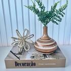 Decoração Sala Livro + Vaso Garrafa Listra + Enfeite Metal