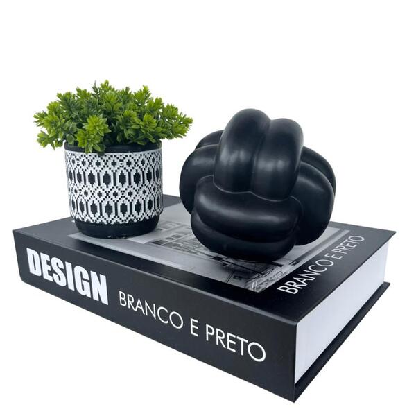 Decoração Sala Livro Caixa + Vaso Mosaico + Escultura Nó