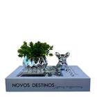 Decoração Sala Livro Caixa + Vaso Prateado + Enfeite Bulldog