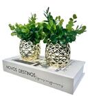 Decoração Sala Livro Caixa Fake + Dupla Vaso Dourado Decor