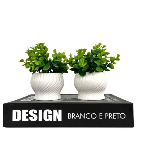 Decoração Sala Livro Design + Dupla Vaso Cachepot Branco