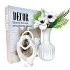 Decoração Sala Livro Fake + Vaso Branco + Escultura Casal