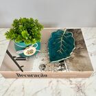 Decoração Sala Livro Fake + Vaso Cachepô + Porta Joias Folha