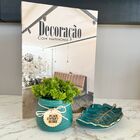 Decoração Sala Livro Fake + Vaso Cachepô + Porta Joias Folha