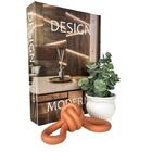 Decoração Sala Livro Fake + Vaso Cachepot + Escultura Laço