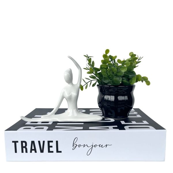 Decoração Sala Livro Fake + Vaso Decor + Enfeite Mulher