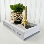Decoração Sala Livro Fake + Vaso Dourado + Mini Torre Paris
