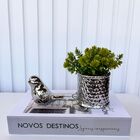 Decoração Sala Livro Fake + Vaso Geométrico + Pássaro Prata