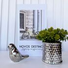 Decoração Sala Livro Fake + Vaso Geométrico + Pássaro Prata