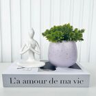 Decoração Sala Livro Fake + Vaso Lilás + Mulher Meditando