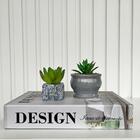 Decoração Sala Livro Fake + Vaso Pedra + Vaso Cinza Decor