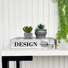 Decoração Sala Livro Fake + Vaso Pedra + Vaso Cinza Decor