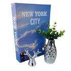 Decoração Sala Livro Fake + Vaso Prata + Escultura Árvore