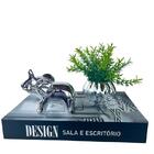 Decoração Sala Livro Fake + Vaso Prateado + Elefante Decor