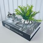 Decoração Sala Livro Fake + Vaso Prateado + Elefante Decor