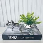 Decoração Sala Livro Fake + Vaso Prateado + Elefante Decor