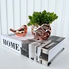 Decoração Sala Livro Fake + Vaso Rosê + Enfeite Pássaro