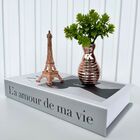 Decoração Sala Livro Fake + Vaso Rose Gold + Mini Torre