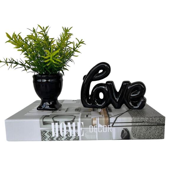 Decoração Sala Livro Fake + Vaso Taça + Enfeite Palavra Love