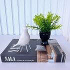 Decoração Sala Livro Fake + Vaso Taça + Enfeite Pássaro