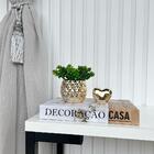 Decoração Sala Livro Fake Casa + Vaso Dourado + Escultura
