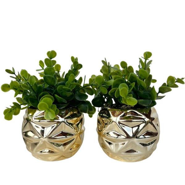 Decoração Sala Quarto Dupla Vaso Cachepot Dourado P/ Planta