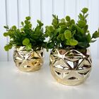 Decoração Sala Quarto Dupla Vaso Cachepot Dourado P/ Planta