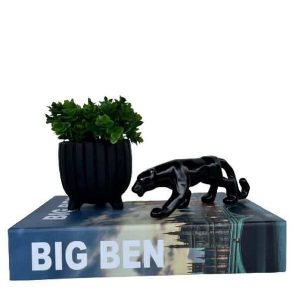 Decoração Sala Quarto Livro + Enfeite Pantera + Vaso Tripé