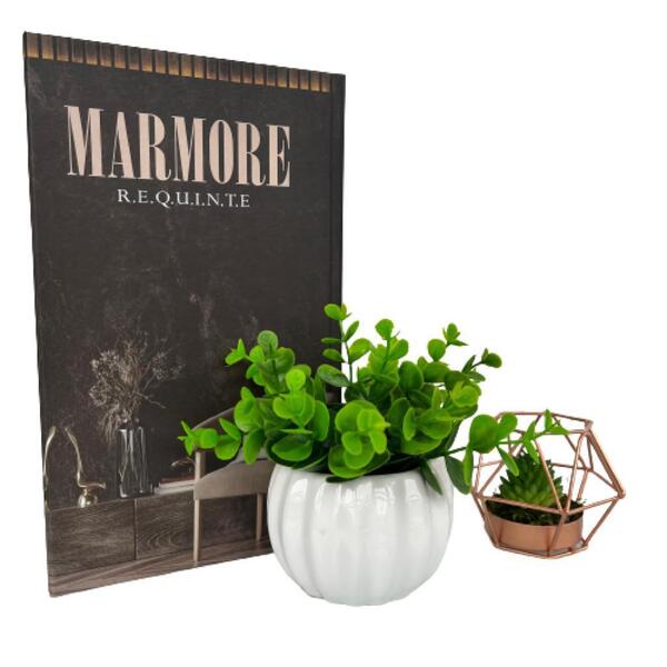 Decoração Sala Quarto Livro + Vaso Branco + Enfeite De Metal