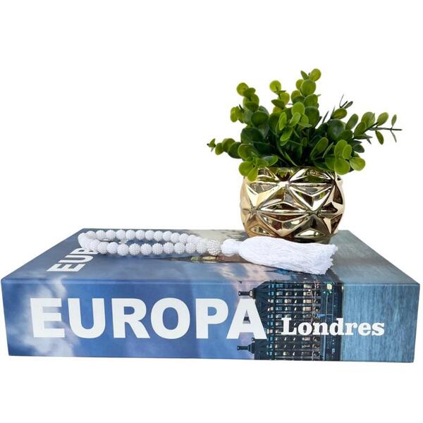 Decoração Sala Quarto Livro + Vaso Cachepô + Enfeite Colar