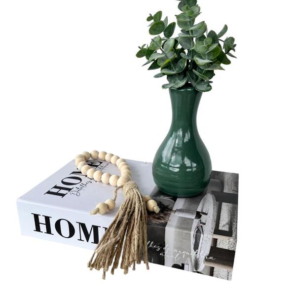 Decoração Sala Quarto Livro + Vaso Garrafa + Enfeite Colar