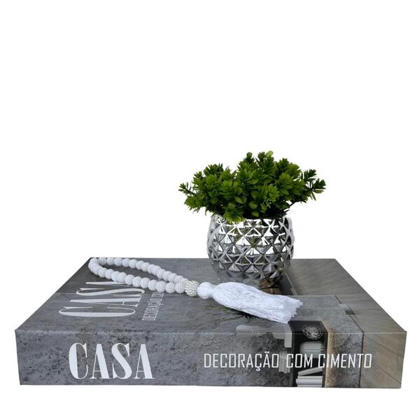 Decoração Sala Quarto Livro + Vaso Prata + Enfeite Colar