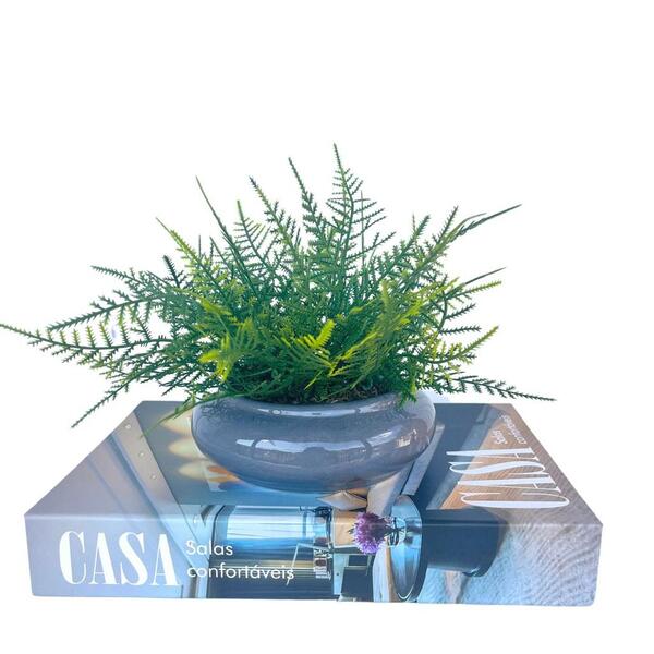 Decoração Sala Quarto Livro Casa + Vaso Ikebana Cinza