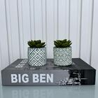 Decoração Sala Quarto Livro Cinza + Dois Mini Vasos Verde