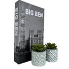 Decoração Sala Quarto Livro Cinza + Dois Mini Vasos Verde