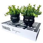 Decoração Sala Quarto Livro Fake + Dupla Vaso Decor Preto