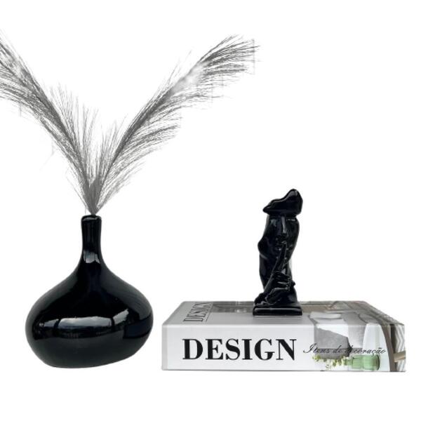 Decoração Sala Quarto Livro Fake + Vaso Bola + Escultura