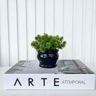 Decoração Sala Quarto Livro Fake + Vaso Cachepô Preto Decor