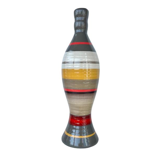 Decoração Sala Quarto Vaso Garrafa Grande Listrado Cinza