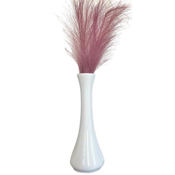 Decoração Sala Quarto Vaso Solitário Branco Com Planta Pluma