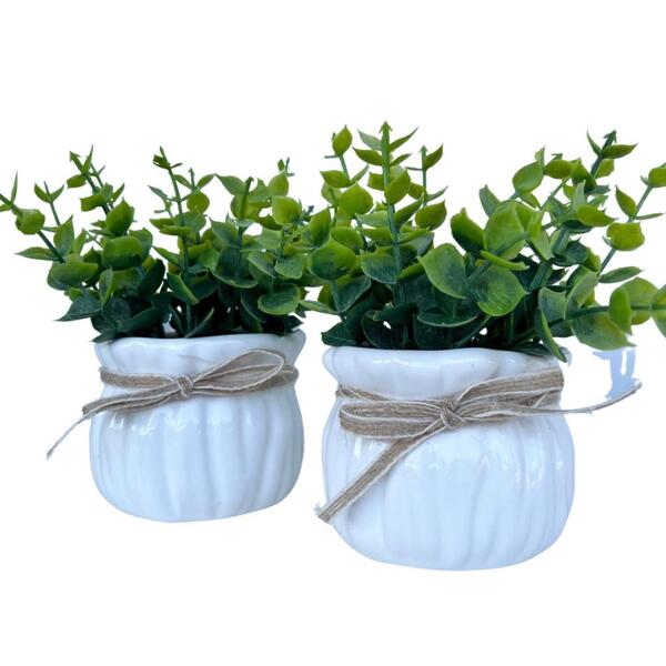 Decoração Sala Rack Dupla Vaso Cachepot Branco Corda Laço