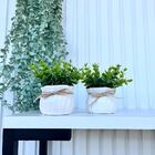 Decoração Sala Rack Dupla Vaso Cachepot Branco Corda Laço