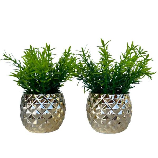 Decoração Sala Rack Dupla Vaso Geométrico Dourado Decor