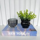 Decoração Sala Rack Livro Azul + Vaso Preto + Castiçal Fumê