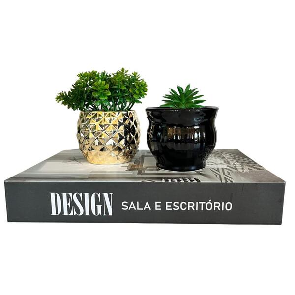 Decoração Sala Rack Livro Fake + Vaso Preto + Vaso Abacaxi