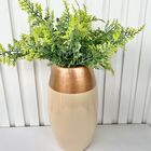 Decoração Sala Rack Vaso Centro De Mesa Bege/cobre C/ Planta