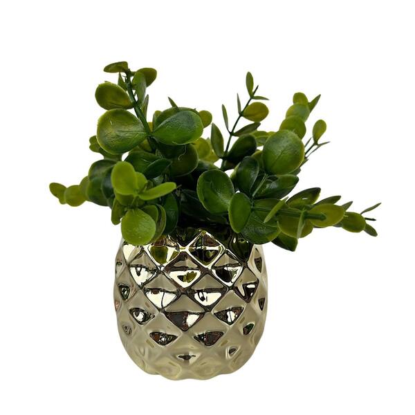 Decoração Sala Rack Vaso Geométrico Dourado Abacaxi Decor