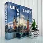 Decoração Sala Rack Vaso Prata + Dois Livros Azul Viagens