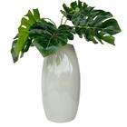 Decoração Sala Vaso Centro De Mesa Cinza Claro C/ Planta